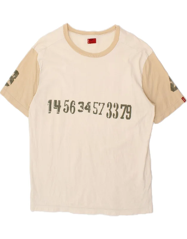 LEVI'S Mens Graphic T-Shirt Top Large Off White Colourblock Cotton-- Mesh Fabric Canvas Fabric Denim Fabric