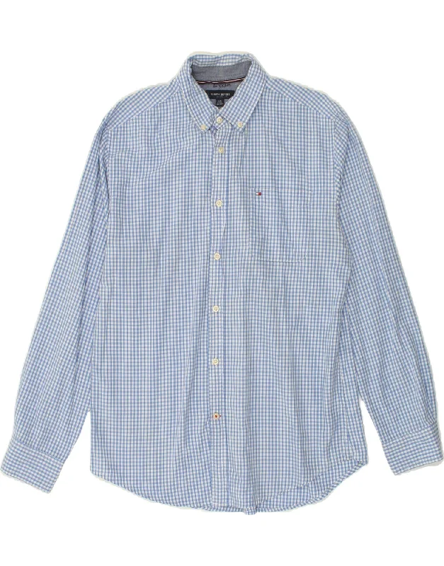 TOMMY HILFIGER Mens Shirt Large Blue Gingham Cotton -- Basic T-Shirt Crew Neck Short Sleeve