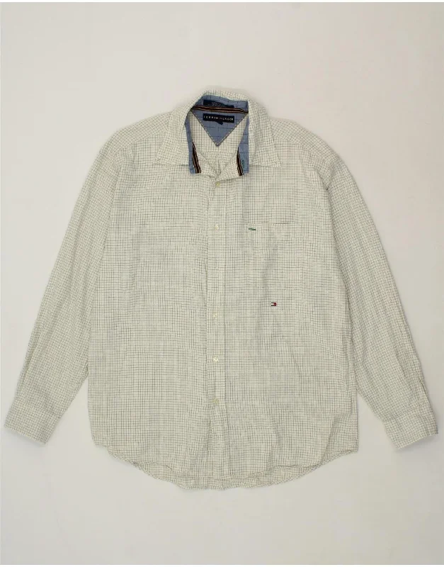 TOMMY HILFIGER Mens Shirt Large White Check Cotton-- Graphic T-Shirt Round Neck Polyester