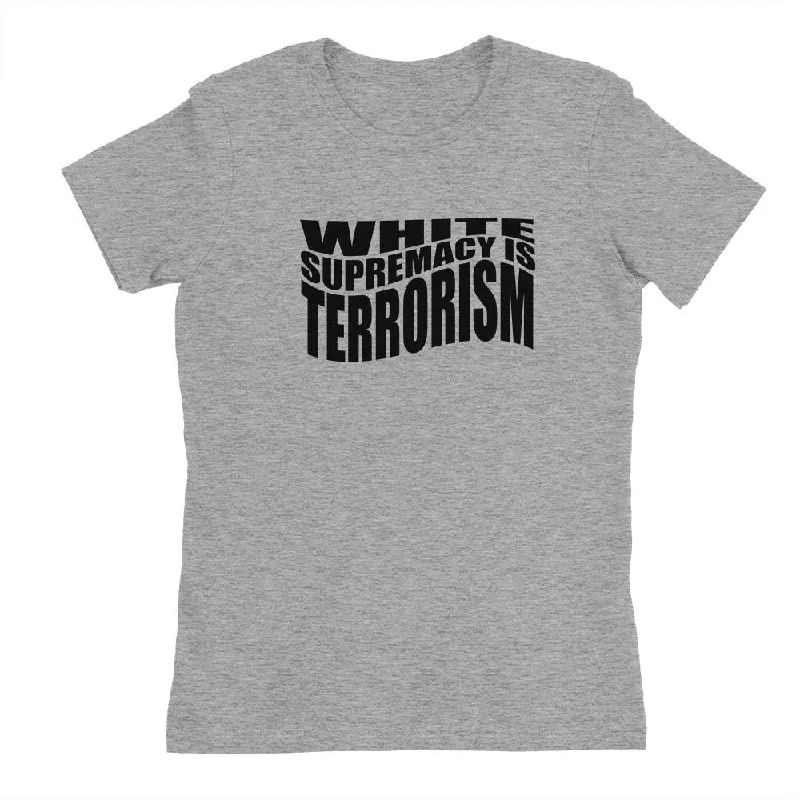 White Supremacy Is Terrorism Shirt, Womens Tee Shirt-- Hooded Caped Shawl Collar