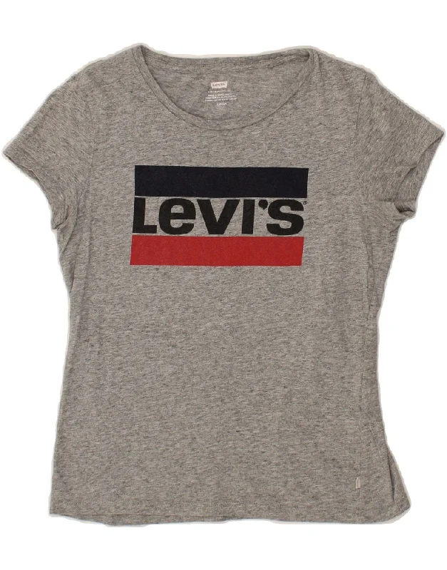 LEVI'S Womens Graphic T-Shirt Top UK 10  Small Grey Cotton-- Knit Fabric Woven Fabric Fleece Fabric