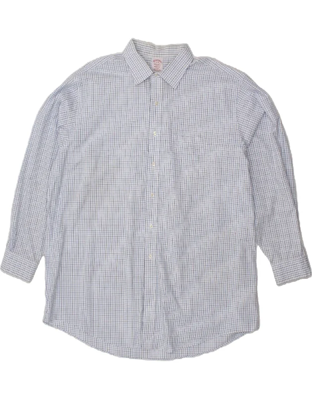 BROOKS BROTHERS Mens Madison Shirt Size 18 2XL Blue Check Cotton-- Houndstooth Herringbone Solid