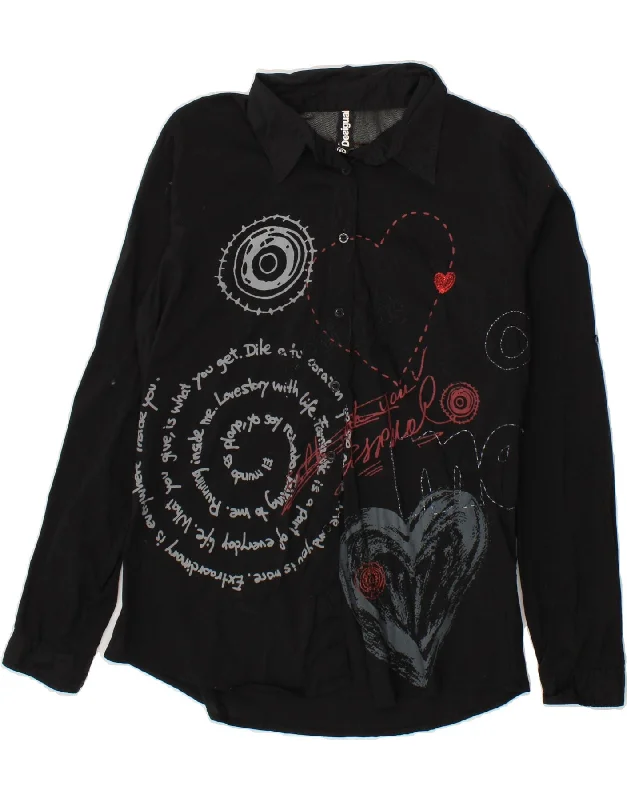 DESIGUAL Womens Graphic Shirt UK 18 XL Black Cotton Heart-- Polka Dot Checkered Tartan