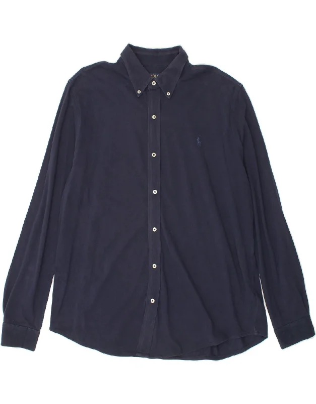 POLO RALPH LAUREN Mens Shirt XL Navy Blue Cotton-- Welt Pockets Slit Pockets