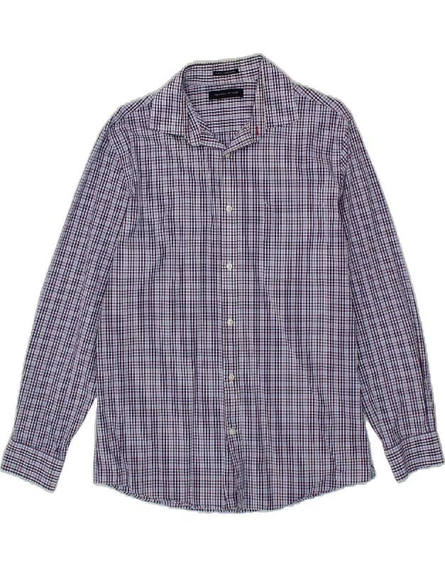 TOMMY HILFIGER Mens Slim Fit Shirt Size 15 1/2 Medium Blue Check Cotton-- Oversized T-Shirt Spandex breathable