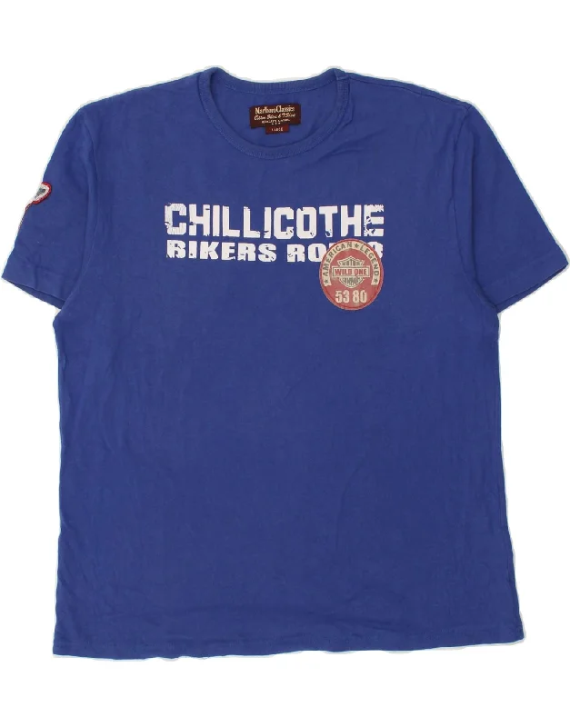 MARLBORO CLASSICS Mens Graphic T-Shirt Top Large Blue Cotton-- Solid Color Striped Floral