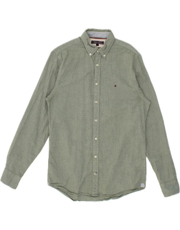 TOMMY HILFIGER Mens Shirt Small Green Cotton-- Sequined Glittery Shiny