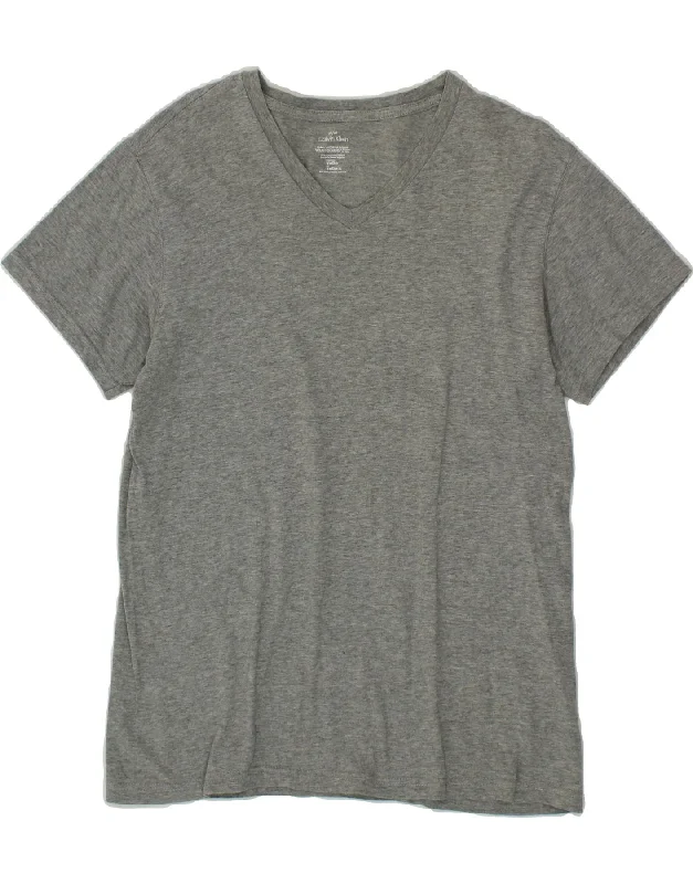 CALVIN KLEIN Mens T-Shirt Top Medium Grey Cotton-- Welt Pockets Slit Pockets