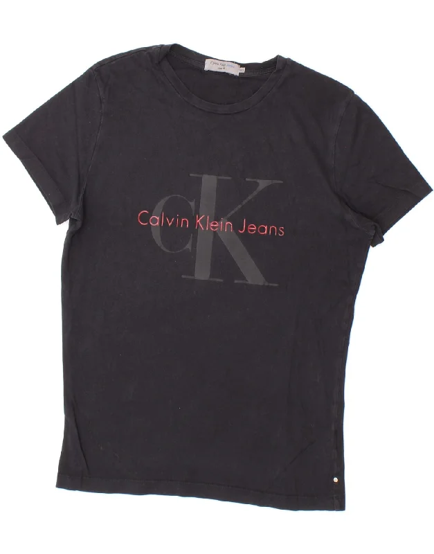CALVIN KLEIN JEANS Mens Slim Fit Graphic T-Shirt Top XS Black Cotton-- Chenille Blend Fleece Blend Nylon Blend
