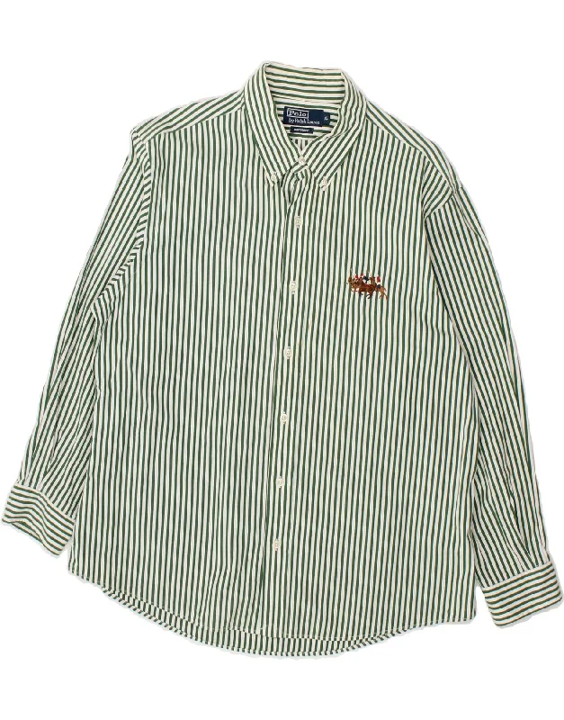 RALPH LAUREN Mens Custom Fit Shirt XL Green Striped Cotton-- Striped Floral Plaid