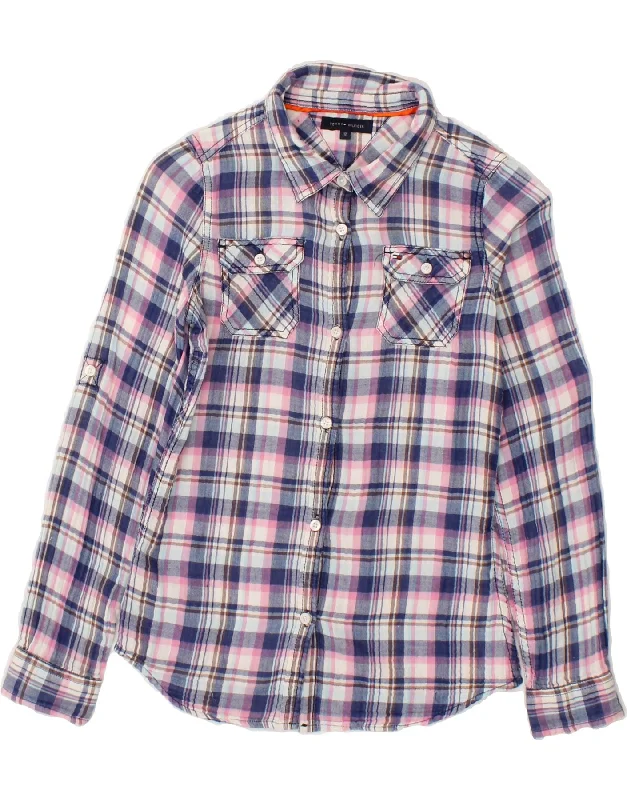 TOMMY HILFIGER Girls Shirt 11-12 Years Navy Blue Check-- Cozy Warm Stylish