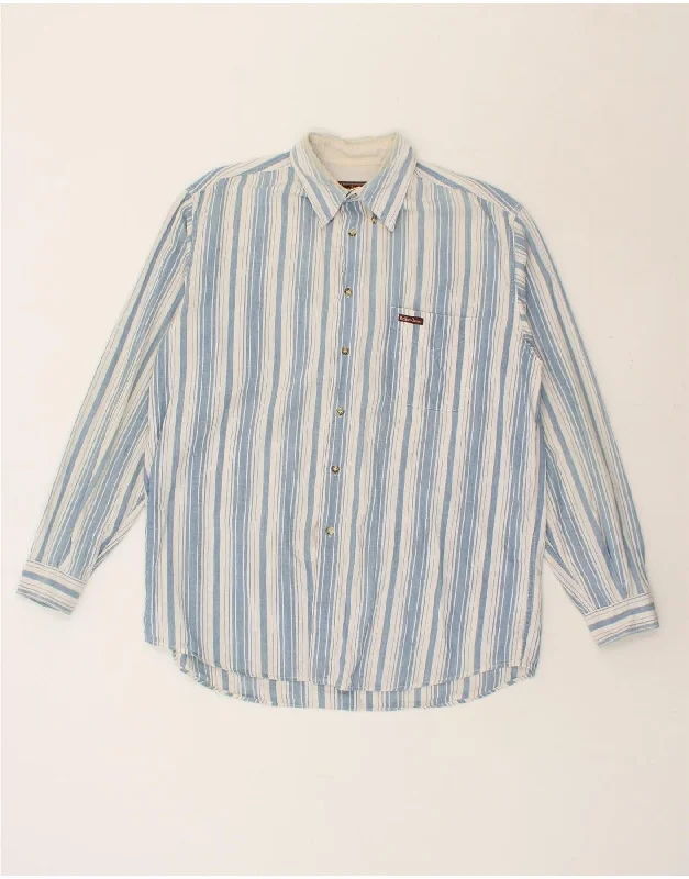 MARLBORO CLASSICS Mens Shirt Large Blue Striped-- V-Neck T-Shirt Long Sleeve Cotton