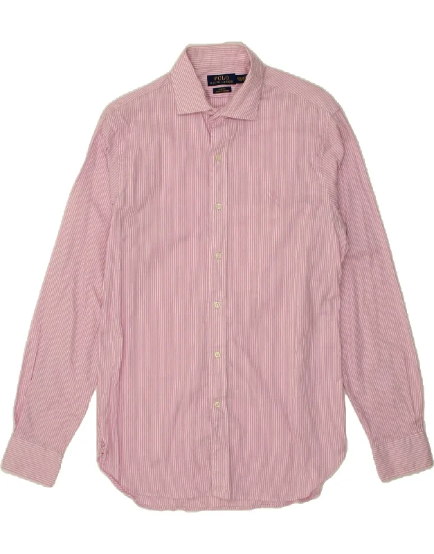 POLO RALPH LAUREN Mens Slim Fit Shirt Size 15 1/2 Medium Pink Pinstripe-- Layered Multi-layer Single Layer