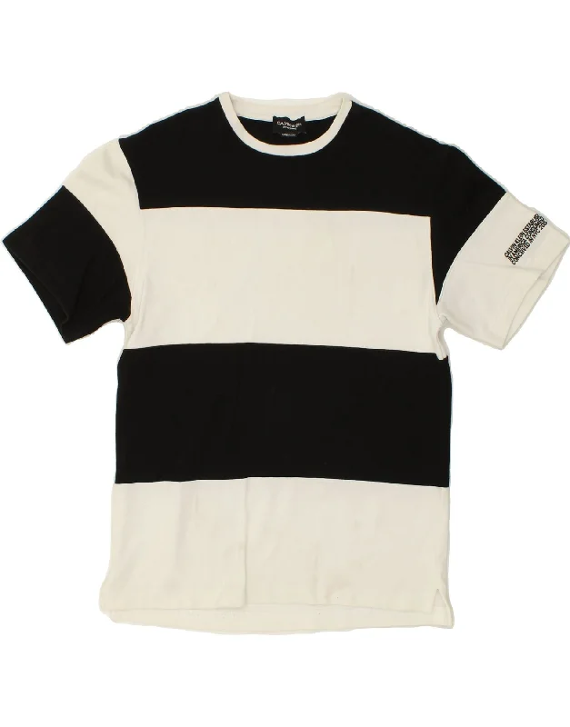 CALVIN KLEIN Mens T-Shirt Top Medium Black Colourblock-- Denim Fabric Leather Fabric Suede Fabric