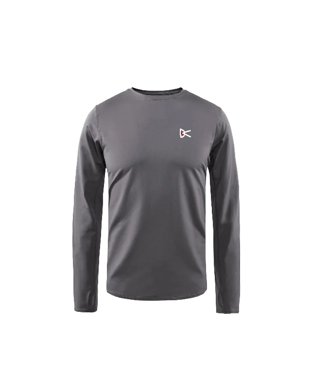 Lightweight L/S T-Shirt - Carbon-- Notch Collar Peter Pan Collar Cowl Neck
