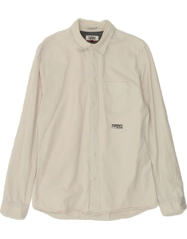 TOMMY HILFIGER Mens Regular Fit Shirt Small White Cotton-- Notch Collar Peter Pan Collar Cowl Neck