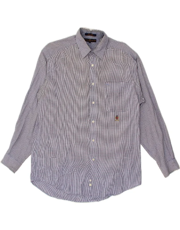TOMMY HILFIGER Mens Shirt Medium Blue Houndstooth Cotton-- Chenille Fabric Brocade Fabric Lace Fabric