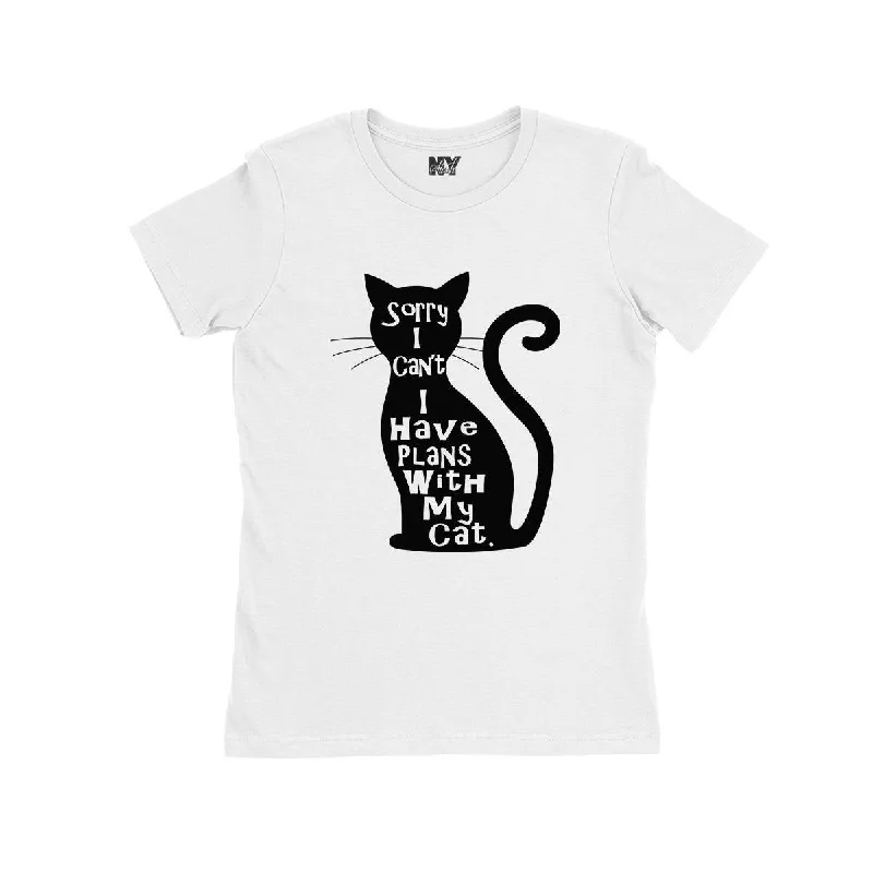 Sorry I Cant I Have Plans With My Cat Shirt, Womens Tee Shirt-- Front Pockets Side Pockets Patch Pockets