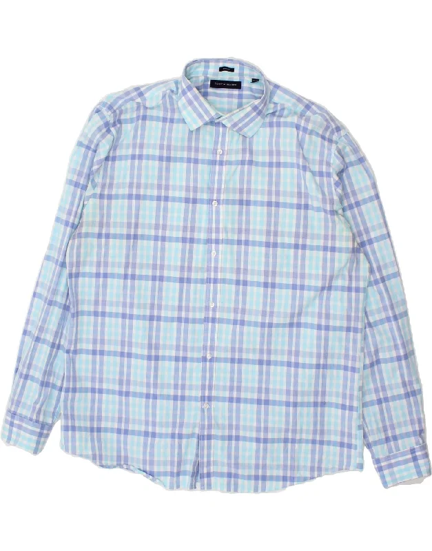 TOMMY HILFIGER Mens Slim Fit Shirt Size 17 1/2 XL Blue Cotton-- Beaded Sequined Faux Fur