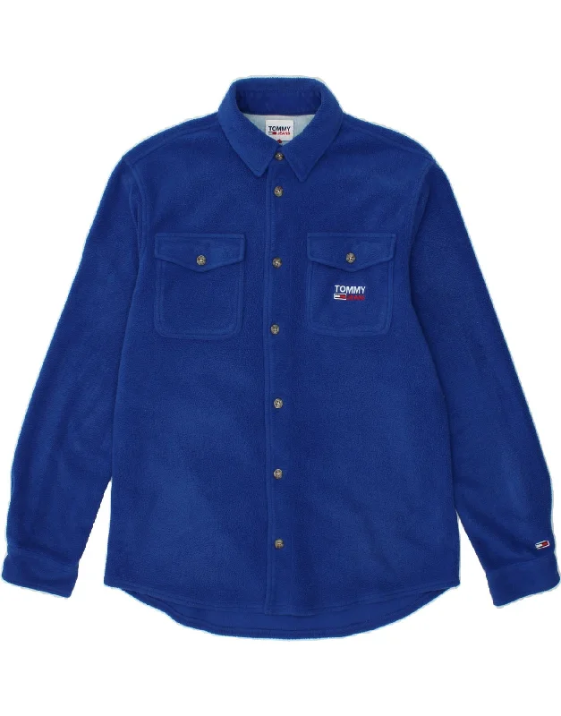 TOMMY HILFIGER Mens Fleece Shirt Large Blue Polyester-- Jersey Fabric Tulle Fabric Batik Fabric