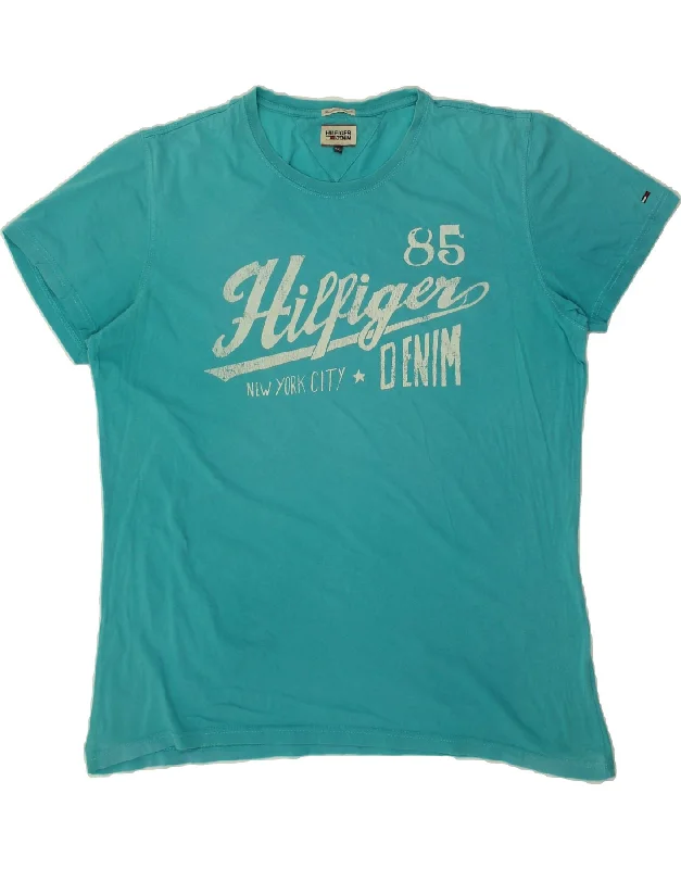 TOMMY HILFIGER Mens Graphic T-Shirt Top 2XL Turquoise-- Polka Dot Checkered Tartan