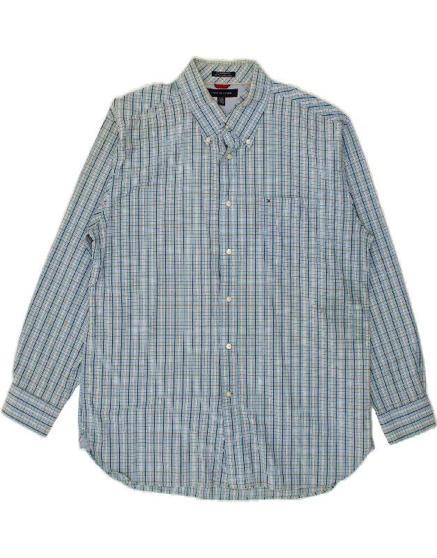 TOMMY HILFIGER Mens Shirt XL Blue Check Cotton-- Iron Safe Non-Iron Wrinkle Free