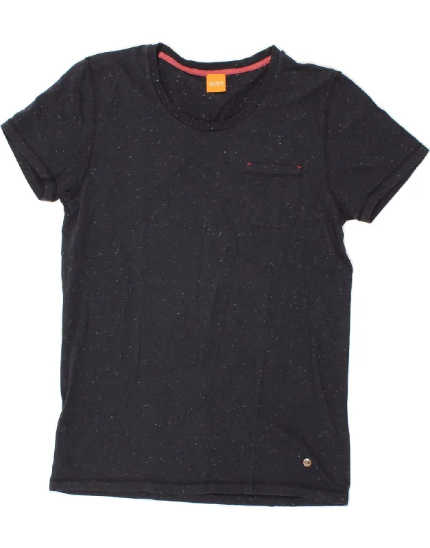 HUGO BOSS Mens T-Shirt Top Small Navy Blue Flecked Cotton-- Chenille Blend Fleece Blend Nylon Blend