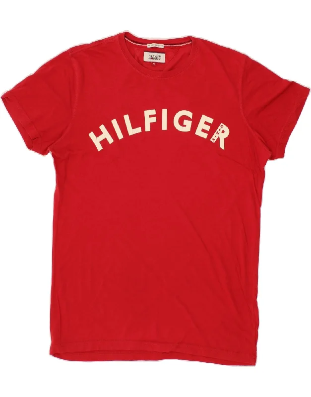TOMMY HILFIGER Mens Graphic T-Shirt Top Medium Red-- Mesh Fabric Canvas Fabric Denim Fabric