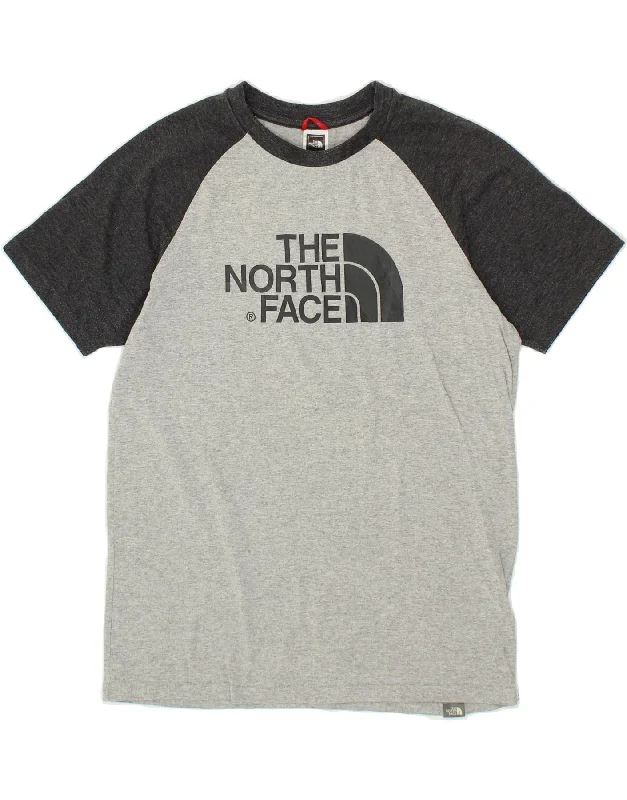 THE NORTH FACE Mens Graphic T-Shirt Top Small Grey Colourblock Cotton-- Seamless Knitted Crochet