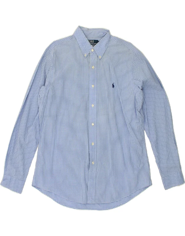 POLO RALPH LAUREN Mens Custom Fit Shirt  Size 16 1/2 42  Large Blue Check-- Rayon Fabric Velvet Fabric Corduroy Fabric