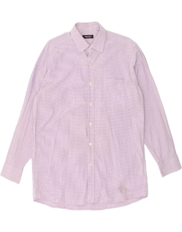 NAUTICA Mens Shirt Size 16 Large Purple Gingham Cotton-- Cotton Fabric Linen Fabric Terry Fabric