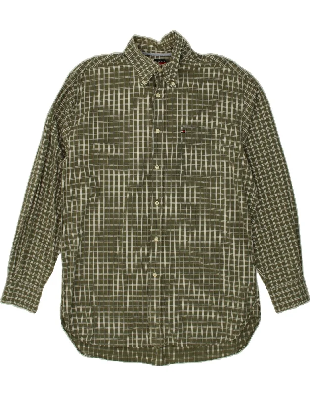 TOMMY HILFIGER Mens Shirt Medium Green Check-- Collared Crew Neck Turtle Neck