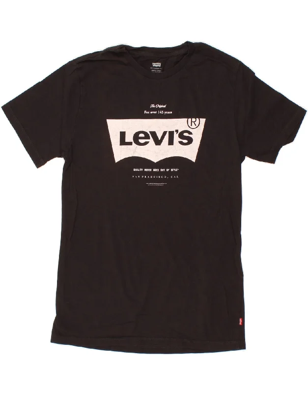 LEVI'S Mens Graphic T-Shirt Top Small Black Cotton-- Mesh Blend Leather Blend Suede Blend