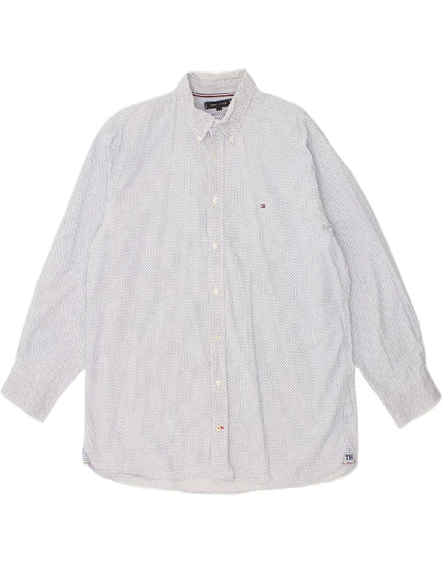 TOMMY HILFIGER Mens Regular Fit Shirt XL Blue Spotted-- Zippered Front Buttoned Front Snap Front