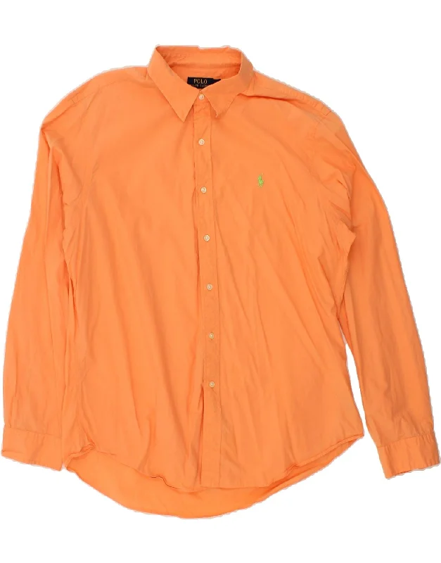 POLO RALPH LAUREN Mens Slim Fit Shirt 2XL Orange Cotton-- Wool Fabric Cashmere Fabric Tweed Fabric