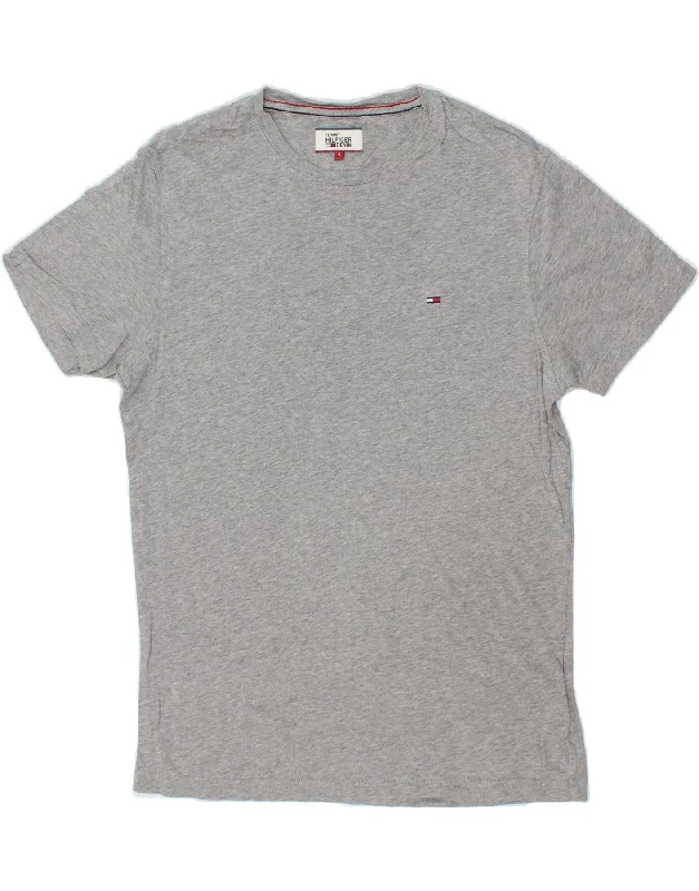TOMMY HILFIGER Mens T-Shirt Top Small Grey Cotton-- Chenille Brocade Lace