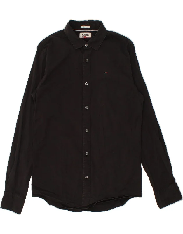 TOMMY HILFIGER Mens Slim Fit Shirt Medium Black Cotton-- Machine Wash Dry Clean Hand Wash