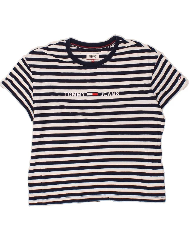 TOMMY HILFIGER Womens Oversized Graphic T-Shirt Top UK 6 XS Navy Blue-- Layered Multi-layer Single Layer