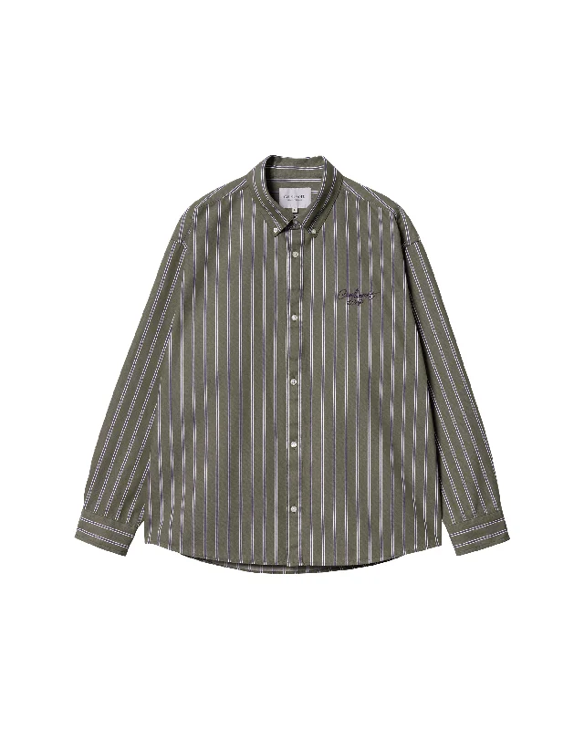 L/S Signature Shirt - Betz Stripe / Office Green / Aura-- Notch Collar Peter Pan Collar Cowl Neck