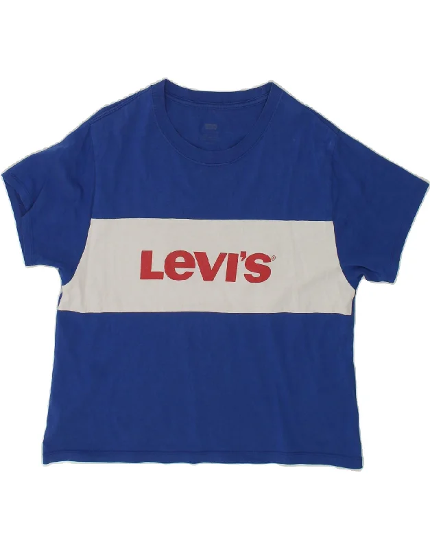 LEVI'S Mens Graphic T-Shirt Top Small Blue Colourblock Cotton-- Sequined Glittery Shiny