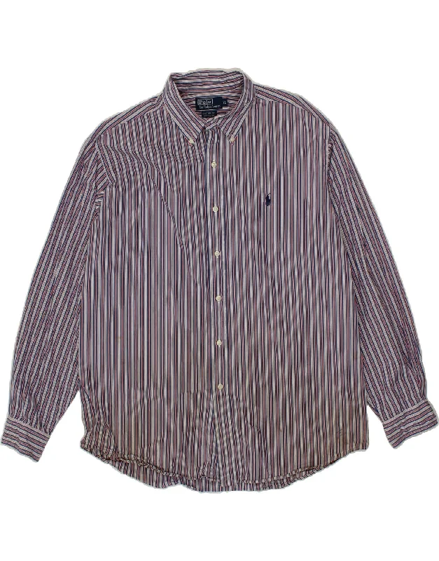 POLO RALPH LAUREN Mens Custom Fit Shirt XL Navy Blue Striped Cotton -- Basic T-Shirt Crew Neck Short Sleeve