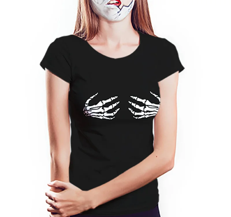 Skeleton Hands Boobs Shirt, Womens Tee Shirt-- Machine Wash Dry Clean Hand Wash