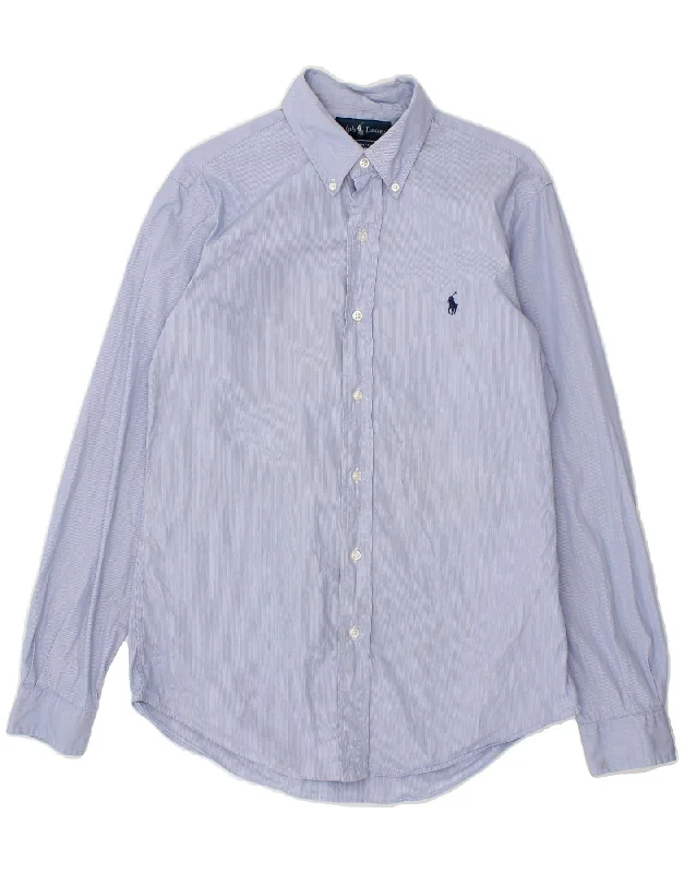 RALPH LAUREN Mens Custom Fit Shirt Size 38 15 Medium Blue Striped Cotton-- Houndstooth Herringbone Solid