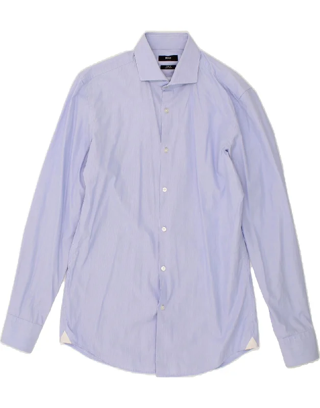 HUGO BOSS Mens Slim Fit Shirt Size 40 15 3/4 Medium Blue Pinstripe Cotton-- Rayon Velvet Corduroy