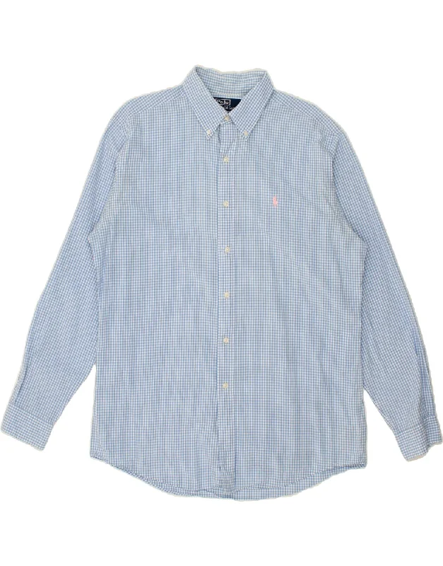 POLO RALPH LAUREN Mens Ellington Shirt Large Blue Gingham Cotton-- Ribbed Striped Patterned