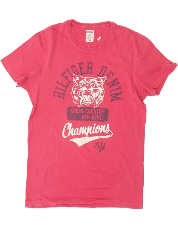 TOMMY HILFIGER Mens Graphic T-Shirt Top Medium Pink-- Satin Fabric Silk Fabric Chiffon Fabric