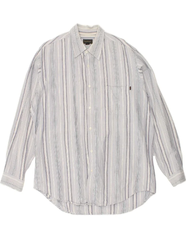 MARLBORO CLASSICS Mens Shirt 2XL Blue Striped Linen-- Rayon Fabric Velvet Fabric Corduroy Fabric