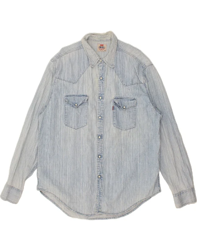 LEVI'S Mens Denim Shirt 2XL Blue Cotton-- Chenille Blend Fleece Blend Nylon Blend