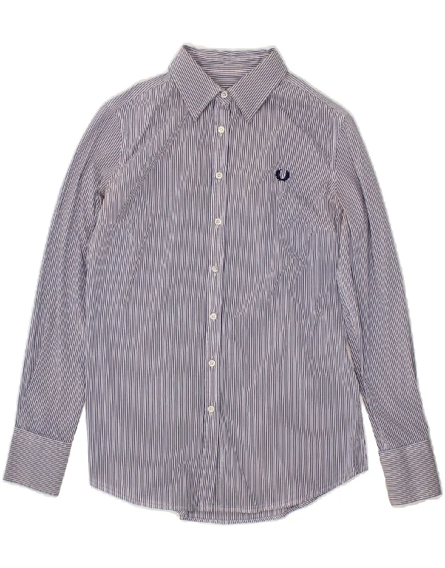 FRED PERRY Mens Shirt Medium Navy Blue Pinstripe Cotton-- Silk Blend Satin Velvet