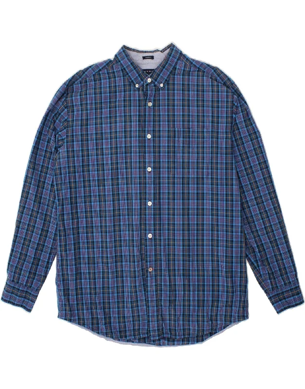 TOMMY HILFIGER Mens Classic Fit Shirt XL Blue Check Cotton-- Polka Dot Checkered Tartan